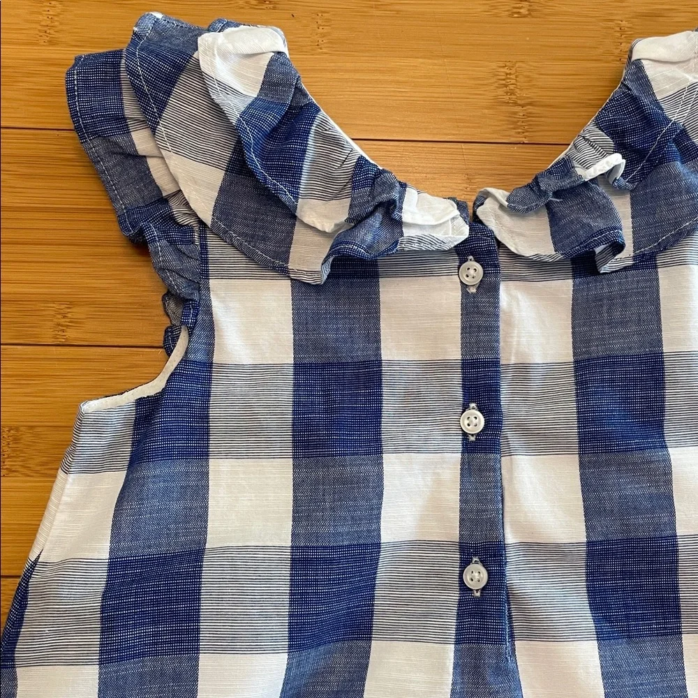 Janie and Jack Embroidery Floral Gingham Dress Size 7 Blue Red Sleeveless Ruffle
